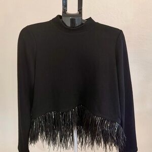 SAYLOR Black Sweater with Fringe Detail